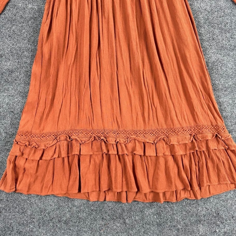Knox Rose Orange Boho Midi Dress Women's Medium Approx Tiered Ruffle Long Sleeve - Picture 14 of 14